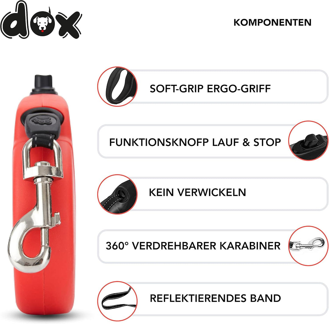 DDOXX Hundeleine Ausziehbar - Stabile Reflektierende Nylonstreifen Hundeleine Bissfest - Rollleine B