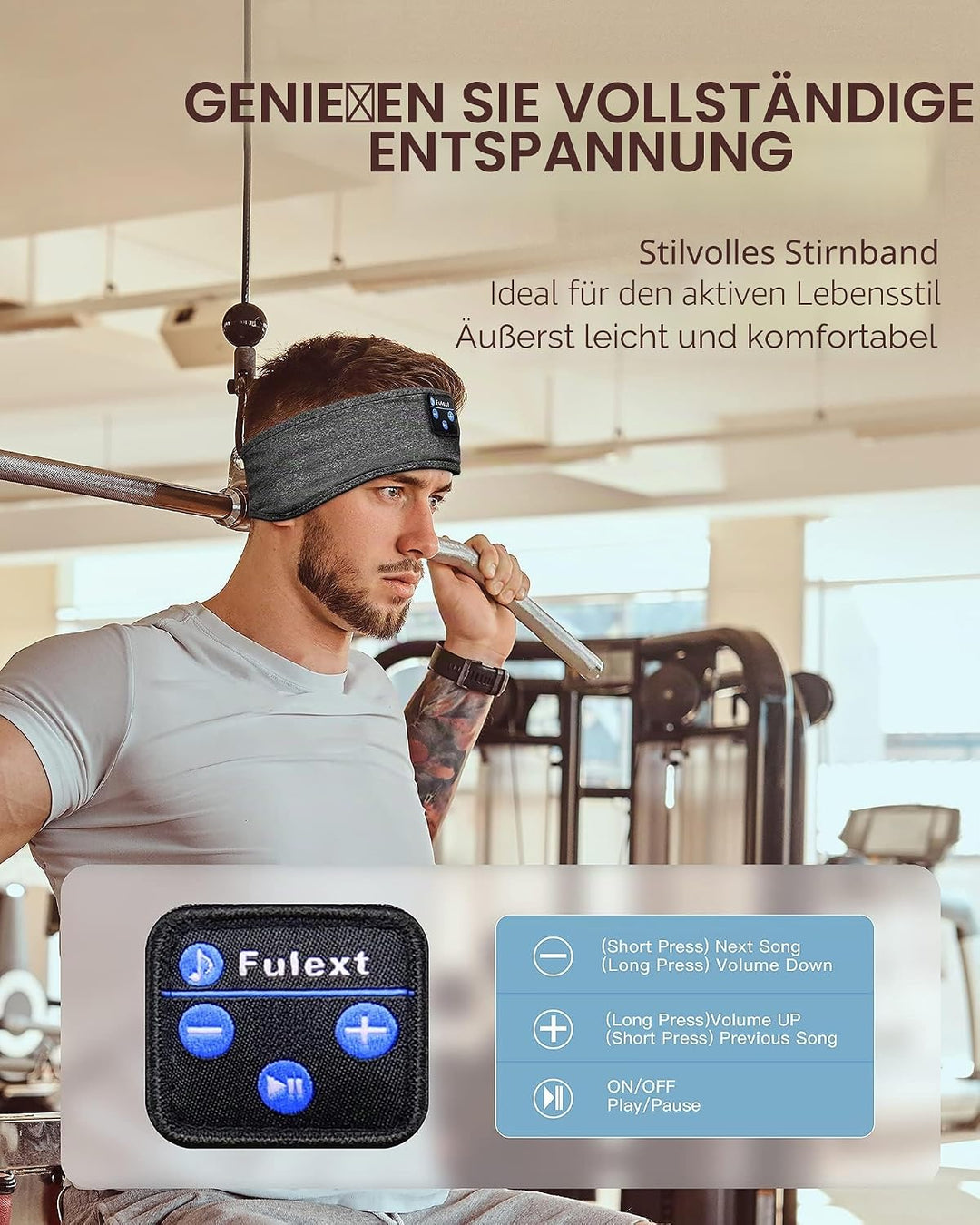 Voerou Schlafkopfhörer, Bluetooth-Kopfband, Schlafkopfhörer mit ultradünnen Lautsprechern für Seiten