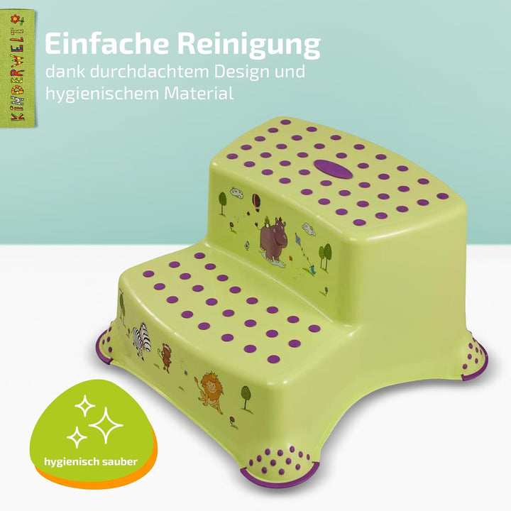 KiNDERWELT Premium zweistufiger Tritthocker für Kinder und Babys, Hippo Design in Grün, Tritthocker