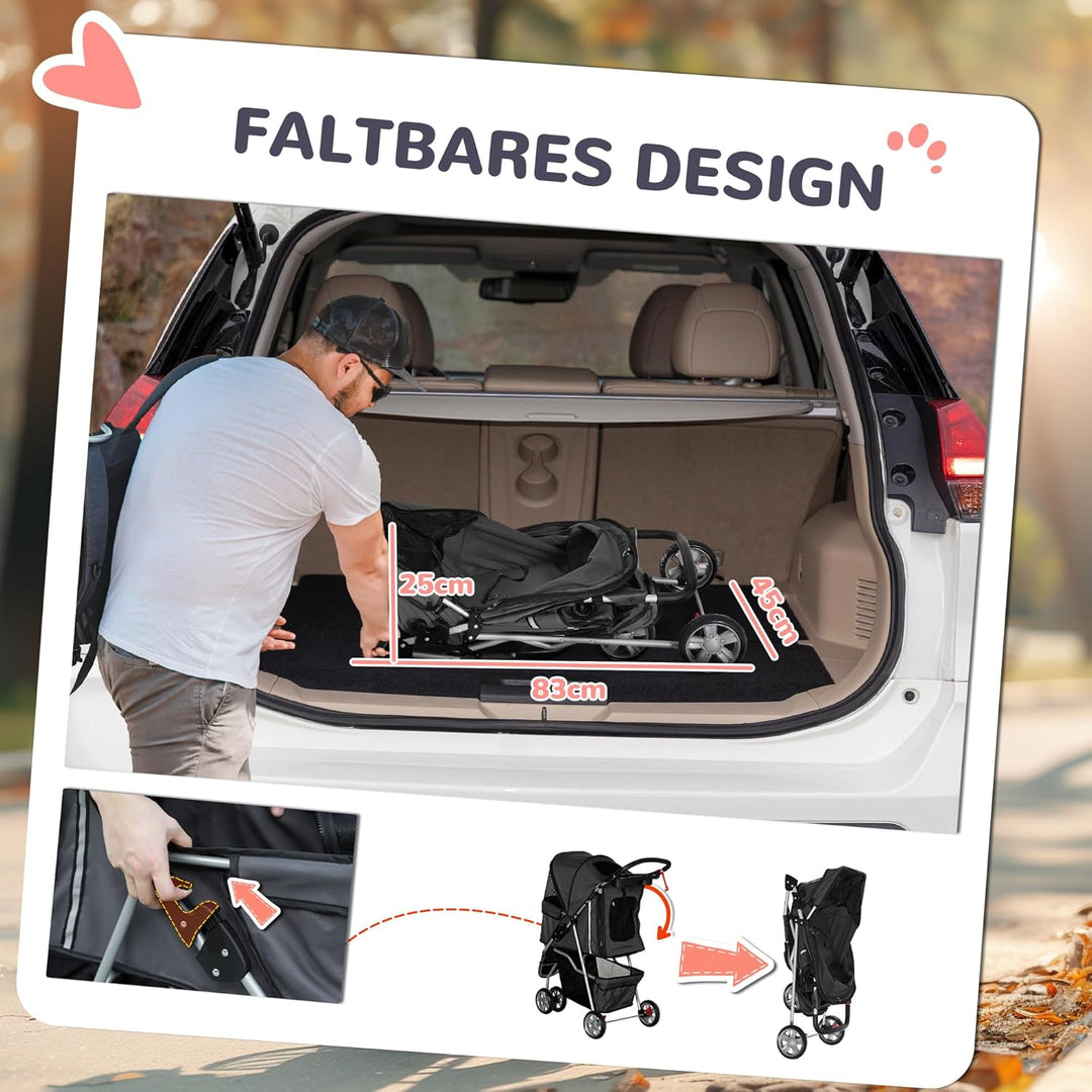 PawHut Hundewagen Hundebuggy klappbar für Hunde & Katzen bis 10 kg Katzenbuggy mit Kissen Netzfenste