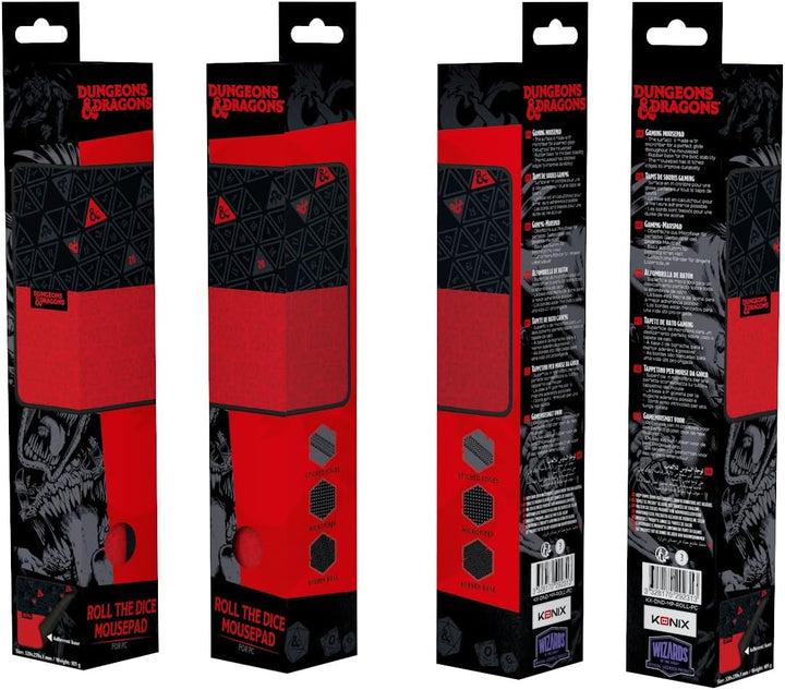 Konix Dungeons &amp; Dragons Gaming-Mauspad 32 x 27 cm - rutschfeste Gummibasis - rot und schwarz Dungeo