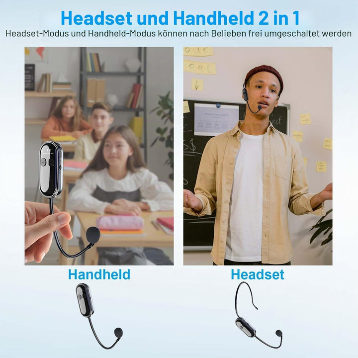 UHF Wireless Mikrofon Headset, 2.4G Kabelloses Mikrofon Funkmikrofon Head Mounted mit 165Fuss, Wiede