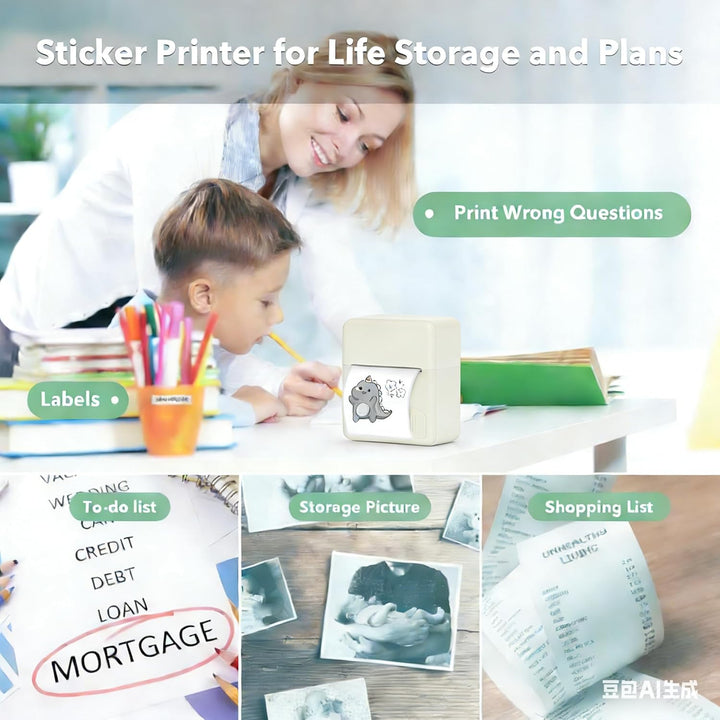 Bisofice Mini Drucker, Mini Fotodrucker für Smartphone mit 11 Rollen Druckerpapier, Bluetooth Sticke