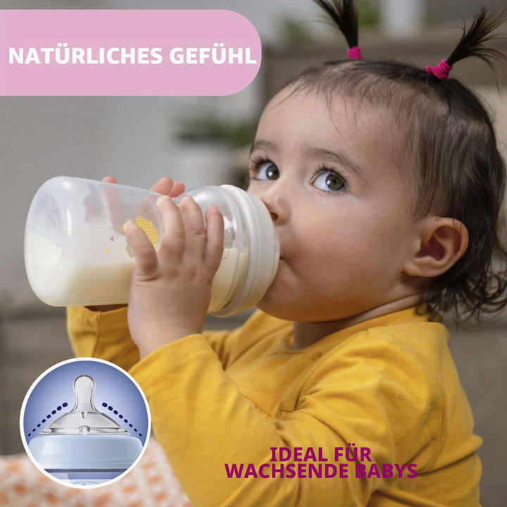 Chicco Natural Feeling Anti-Kolik Babyflasche 6+ Monate, 2 Stück, 330 ml, Babyfläschchen mit Weichem