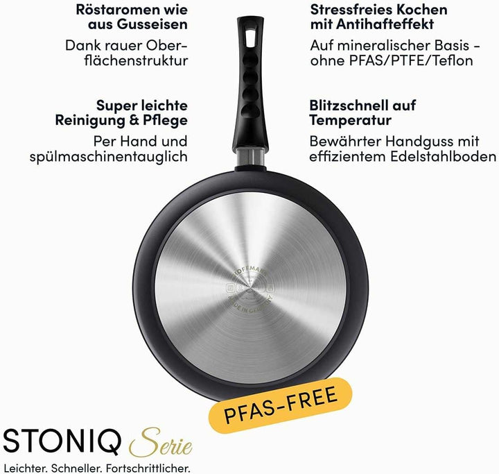 Hoffmann STONIQ Hochrandpfanne, 24 cm, Antihaftbeschichtet, PTFE und PFAS-frei, Induktionsgeeignet,