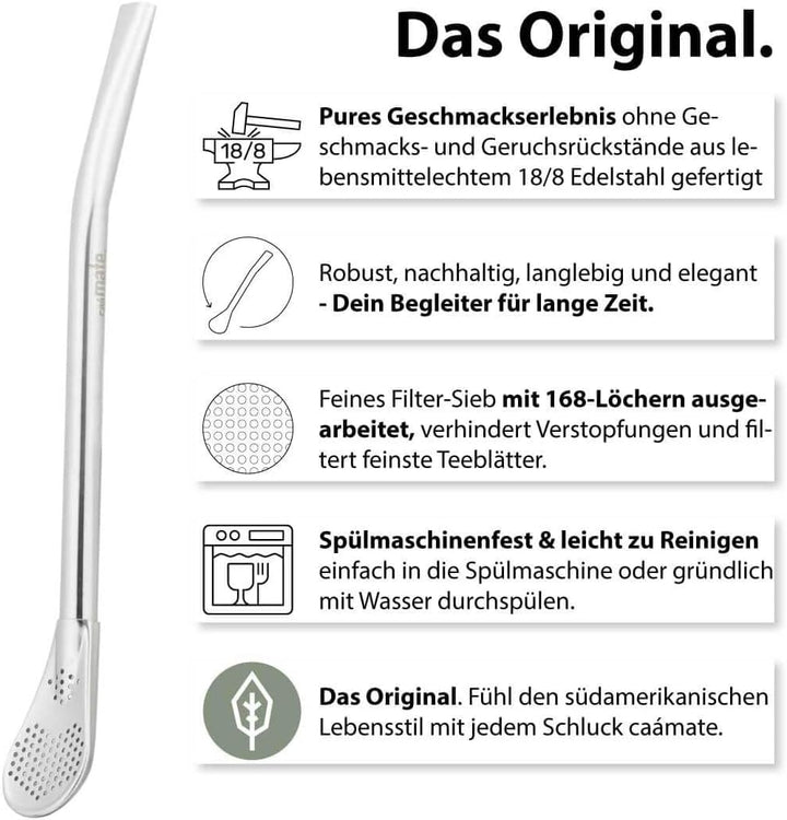 Mate Tee Set Bio ● 3 Matesorten + 2 doppelwandige Edelstahl Matebecher + 2 Bombillas + Zubereitungsa