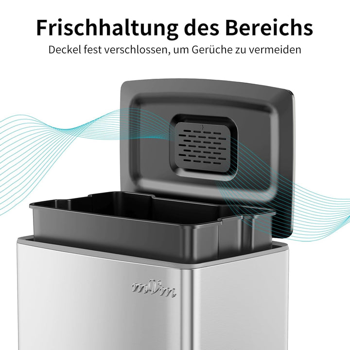 mVm Mülleimer Küche,40 Liter Treteimer,Mülltrennsystem, Abfalleimer Küche mit Inneneimer aus Kunstst