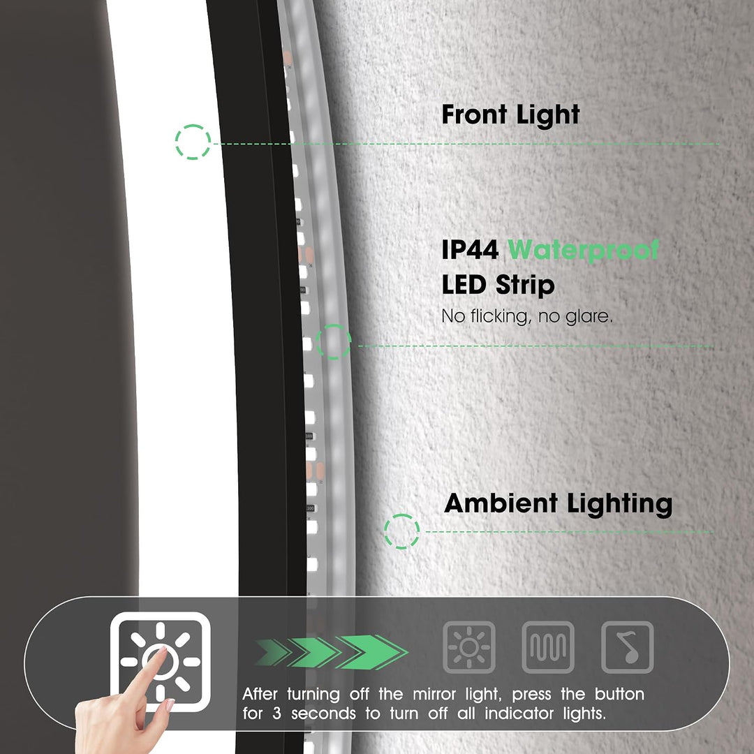 S'bagno Badspiegel-mit-Beleuchtung 80CM, LED-Badspiegel-Rund mit Bluetooth, Anti-Fog, 3 Lichtfarben,