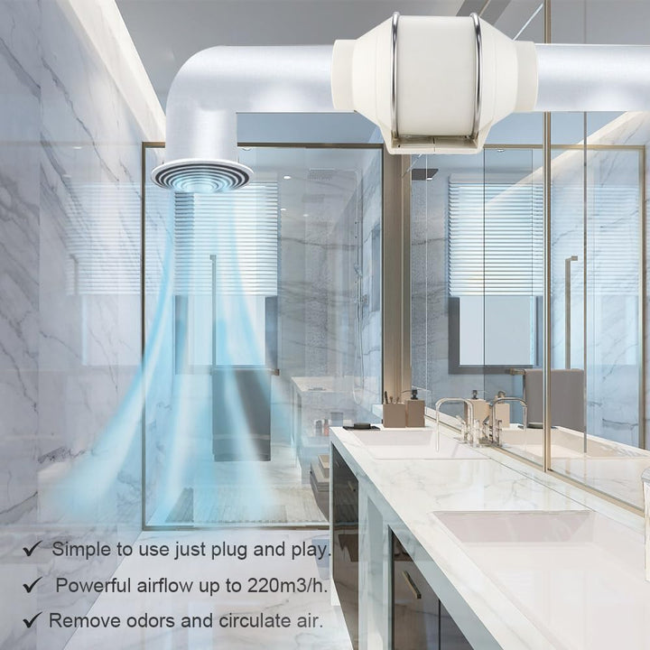 Anesty Rohrventilator 100mm bis 220m³/h Rohrlüfter Inline Abluftventilator mit 1,4 m Netzkabel für B