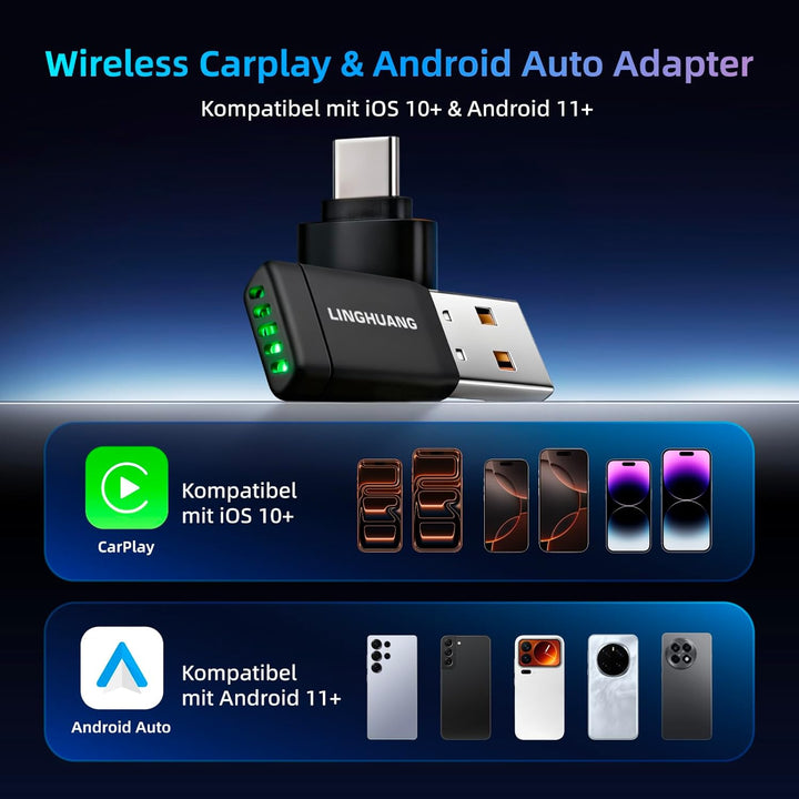 LINGHUANG CarPlay Wireless Adapter &amp; Android Auto, Mini Wireless CarPlay Adapter Upgrade von Wired a