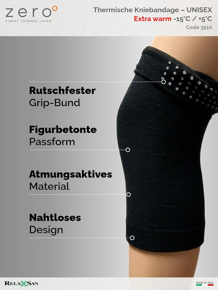 Relaxsan Zero 3510 - Unisex Knieschützer aus Merinowolle und Thermowolle XXL Schwarz, XXL Schwarz