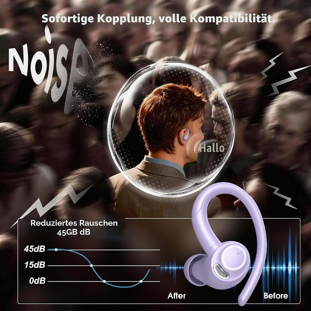 Csasan Bluetooth Kopfhörer Sport, in Ear Kopfhörer Kabellos Bluetooth 5.3 mit Ohrbügel, Hi-Fi Stereo