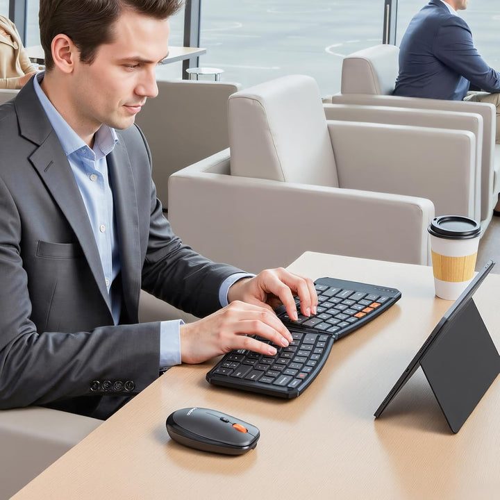 MEETION Ergonomische, Faltbare Tastatur und Maus, tragbare Bluetooth-Tastatur und -Maus für Geschäft