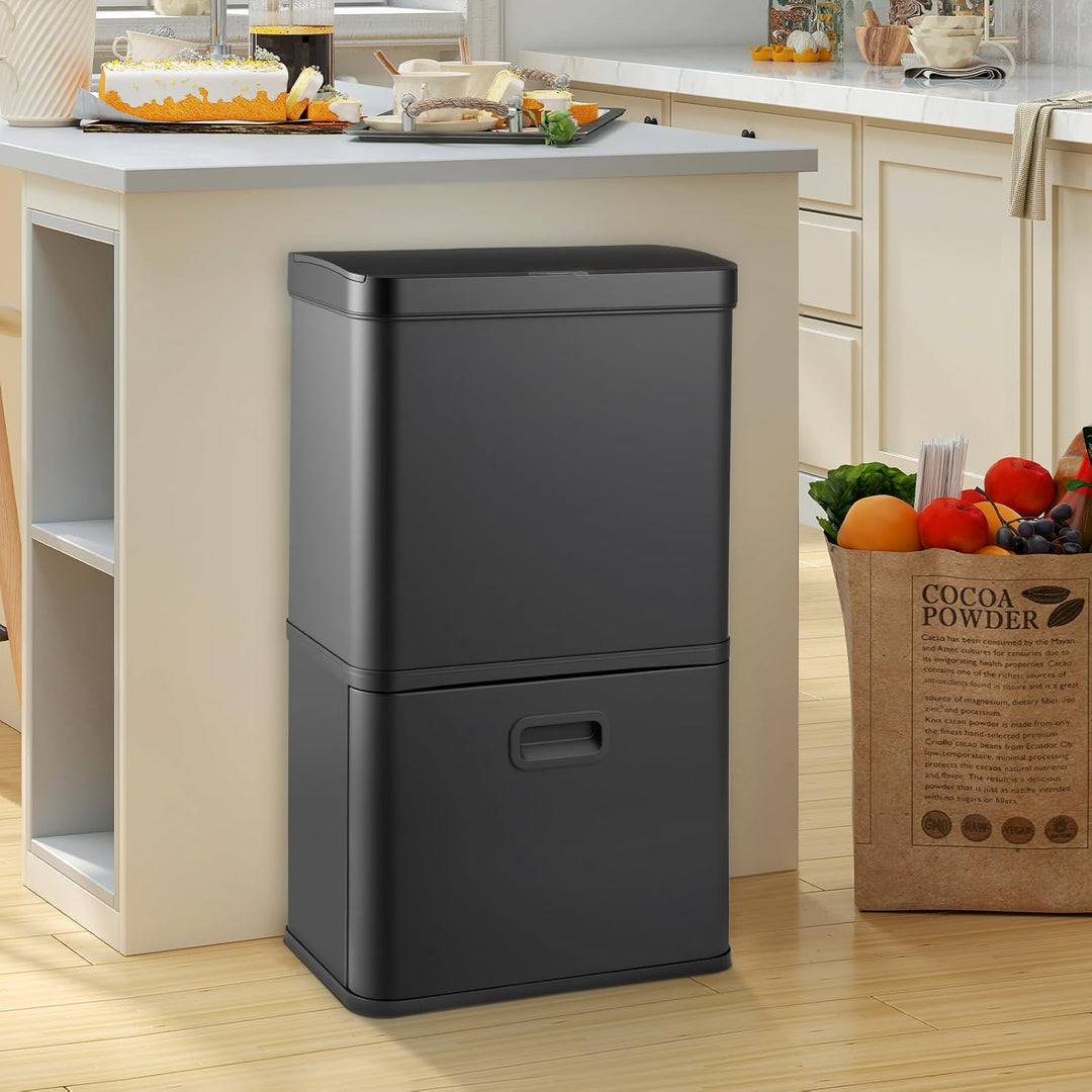 COSTWAY Mülleimer 3 Fächer, 56L Mülltrennsystem inkl. 2 ausnehmbaren Abfallbehältern, 2 x 10L + 36 L