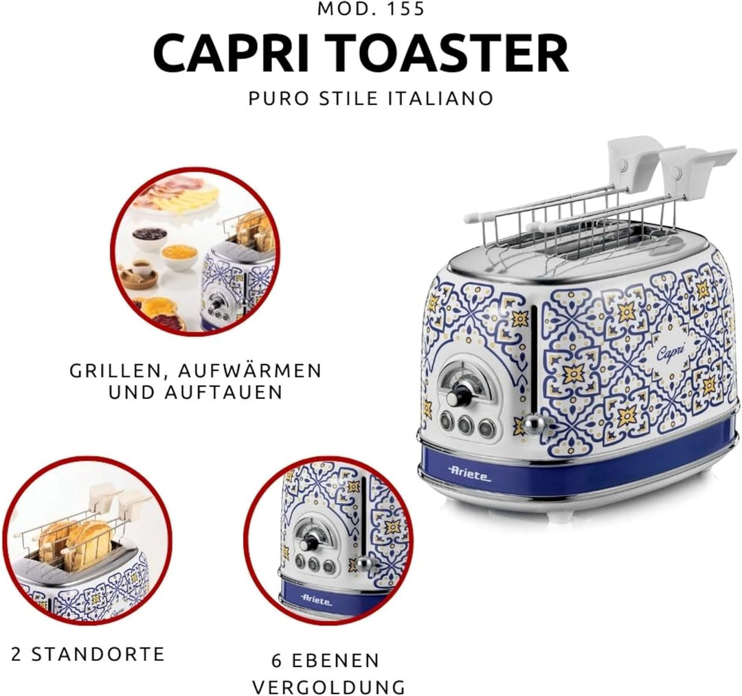 Ariete Toaster 156, Capri Weiss und Blau, Weiss und Blau