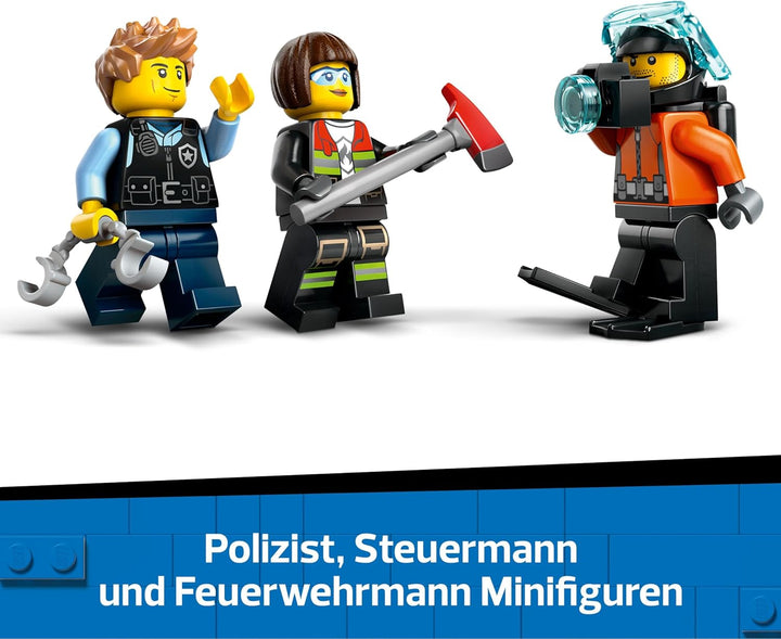LEGO City Kombinationsset mit Hubschrauber, Löschauto und U-Boot und 3 Minifiguren - Baubare Spielze