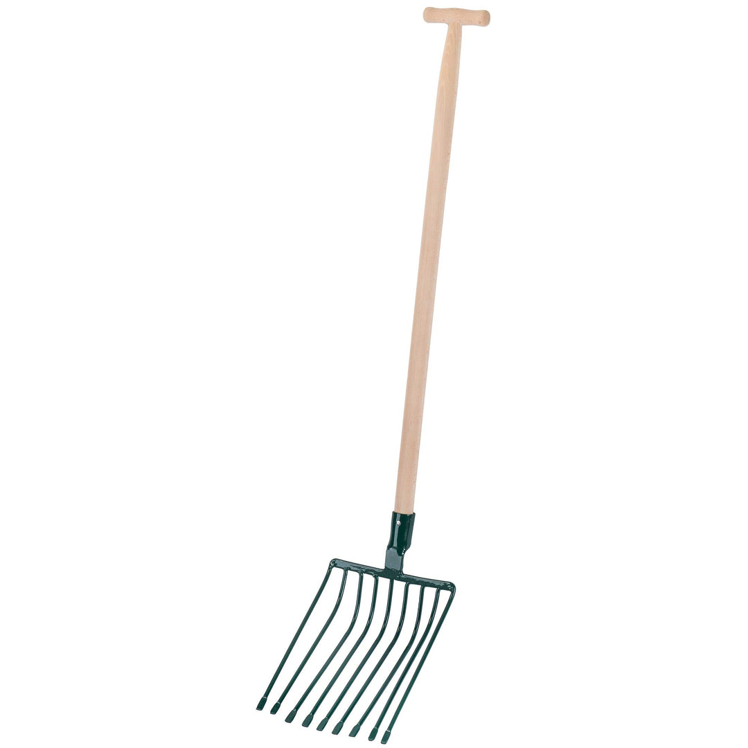 KADAX Steingabel, Forke mit langem Holzstiel, 9 Zinken, Spatengabel, Heugabel, Grabegabel, Mistgabel