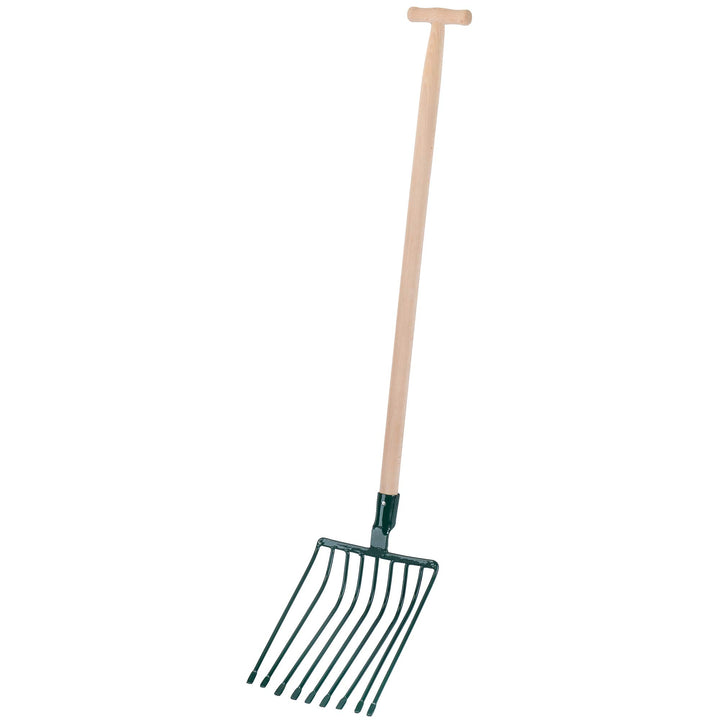 KADAX Steingabel, Forke mit langem Holzstiel, 9 Zinken, Spatengabel, Heugabel, Grabegabel, Mistgabel