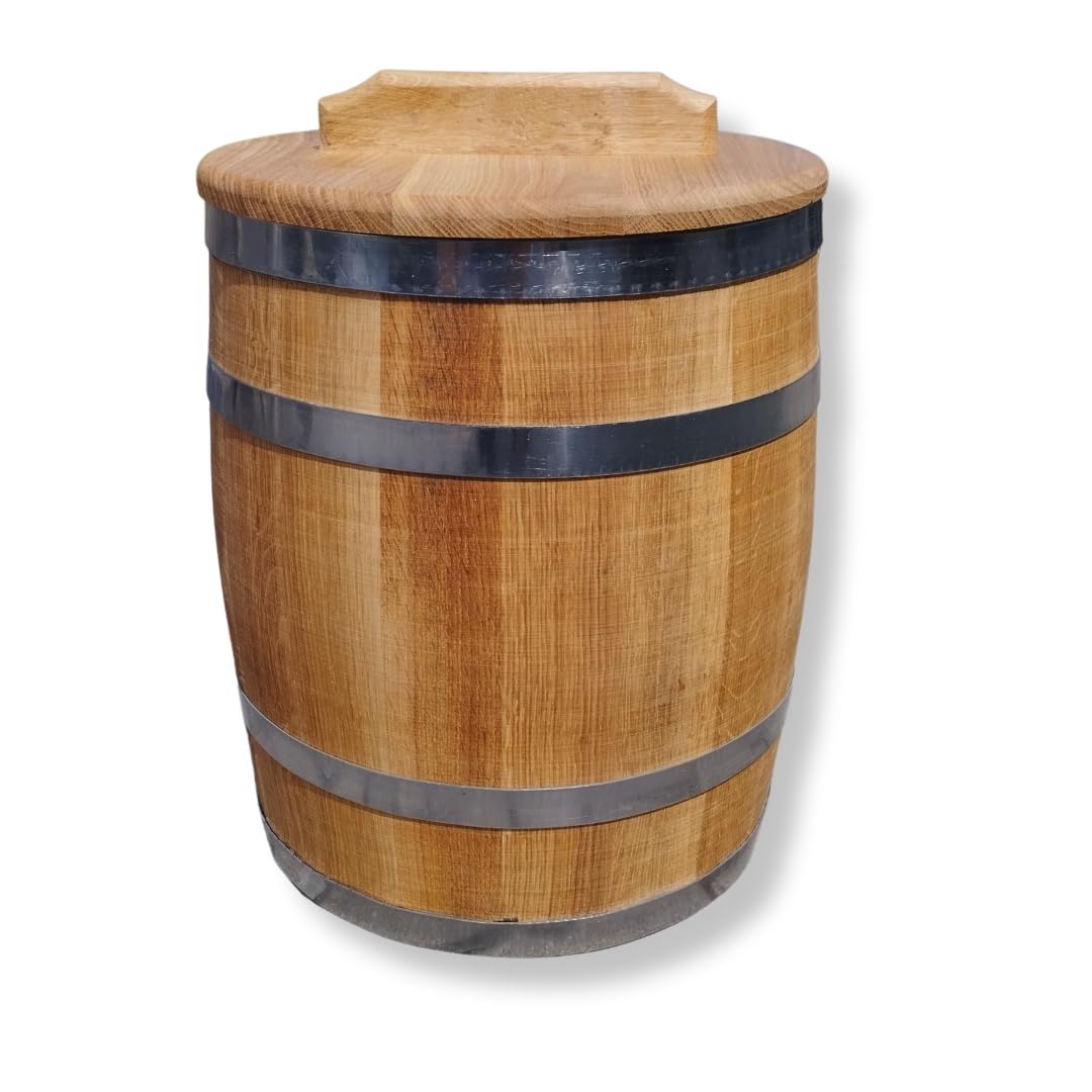Sauerkrautfass 50L aus Eichenholz – Handgemachtes Gärfass mit Deckel & Gewicht – Holzfass zum Einleg