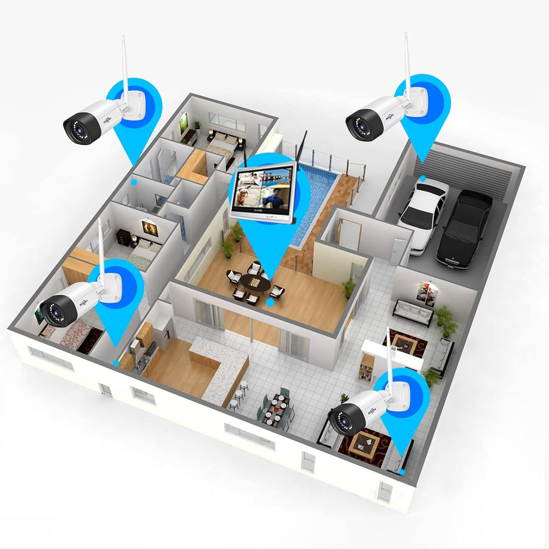 【5MP+3TB Festplatte】 Hiseeu Überwachungskamera Set Aussen WLAN mit 12&