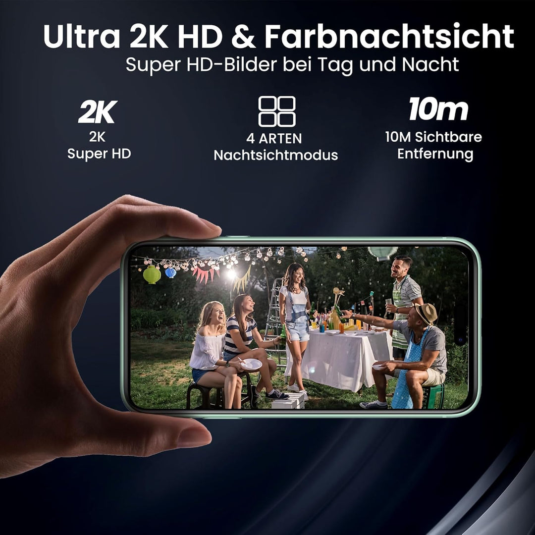 2K/3MP Überwachungskamera Aussen Akku Solar, Kostenloser Cloud-Speicher, 5GHz, 2,4GHz WLAN Kabellose
