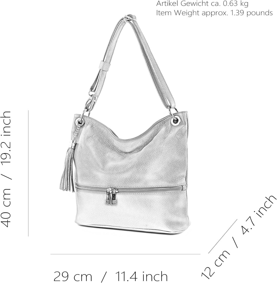 modamoda de - T143 - ital. Leder Schultertasche Umhängetasche Pink (B), Pink (B)