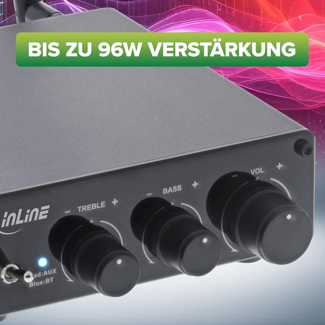 InLine Bluetooth 5.3 Audio Receiver, 96W HiFi-Verstärker, Empfänger, Cinch Stereo, für 2X Passive St