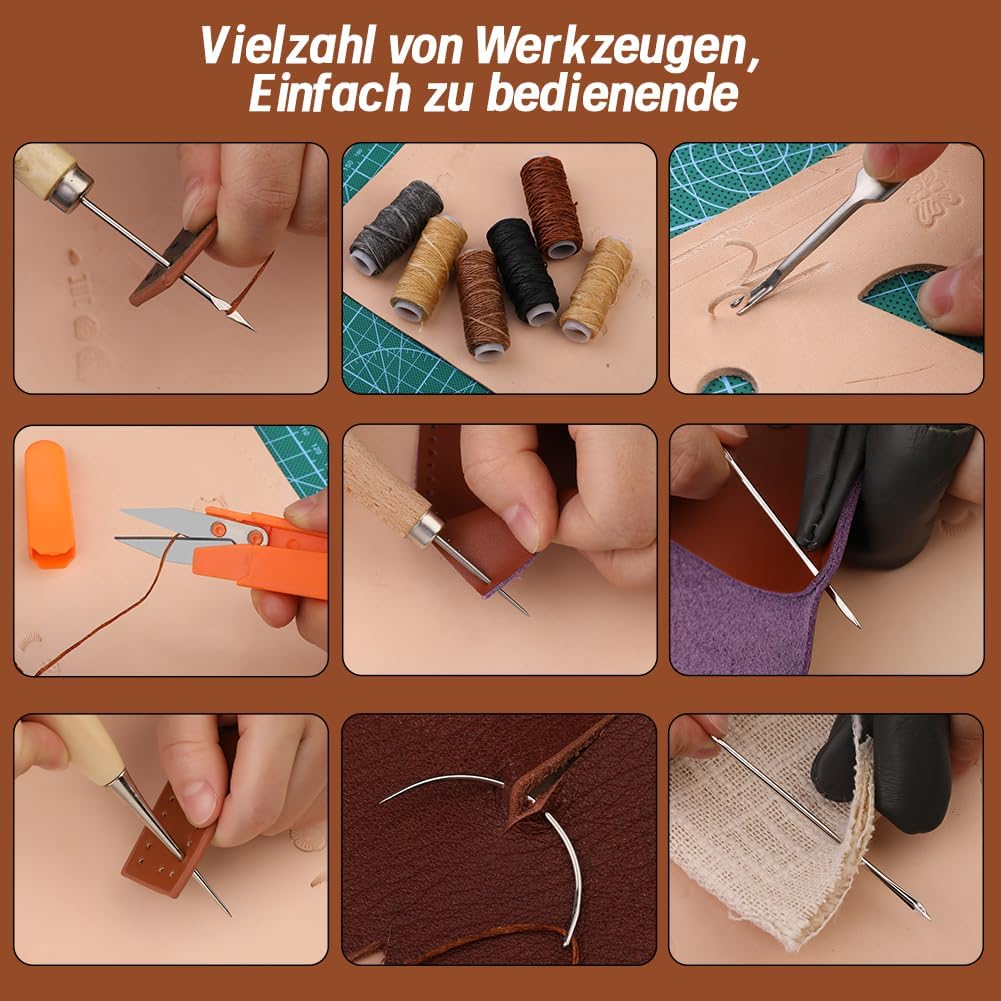 Lederbearbeitungswerkzeuge Leder-Bastelsets Leder-Nähwerkzeuge mit Aufbewahrungstasche Schneidematte
