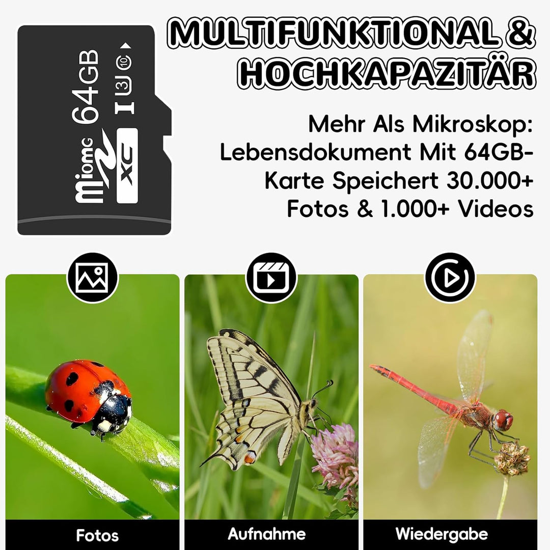 Mikroskop für Kinder, Digitales Mikroskop mit 4 Zoll LCD-Display und 1600X Grosse Vergrösserung, Mic