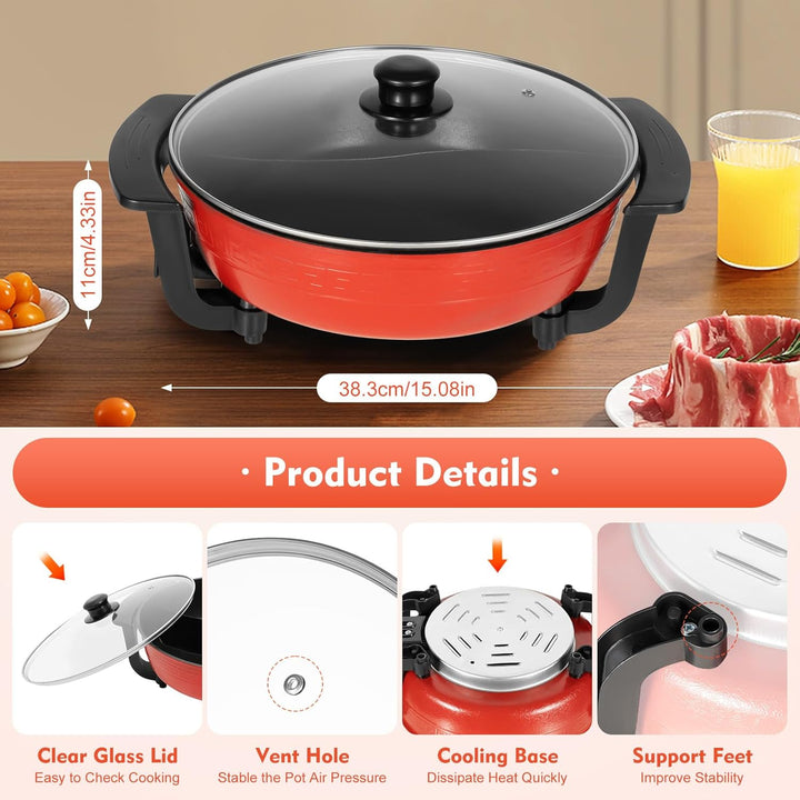 Elektrische Hot Pots Topf 6L,Feuertopf Suppentopf Kochgeschirr mit Deckel,220V Elektrischer Wok
