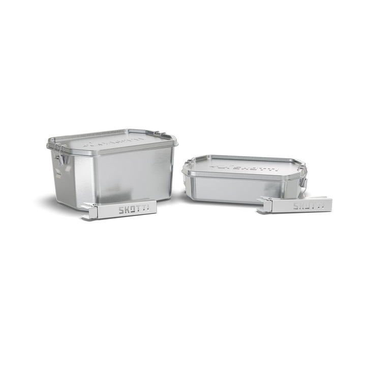 SKOTTI Boks Set 1,0L und 2,5L, Edelstahl, stapelbare und auslaufsichere Brotbox, auch als Topf oder