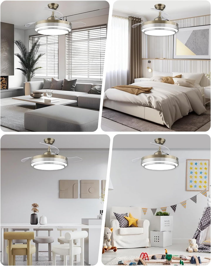 CJOY Deckenventilator Einziehbar, 107cm Deckenventilator mit Beleuchtung und Fernbedienung Leise, 6