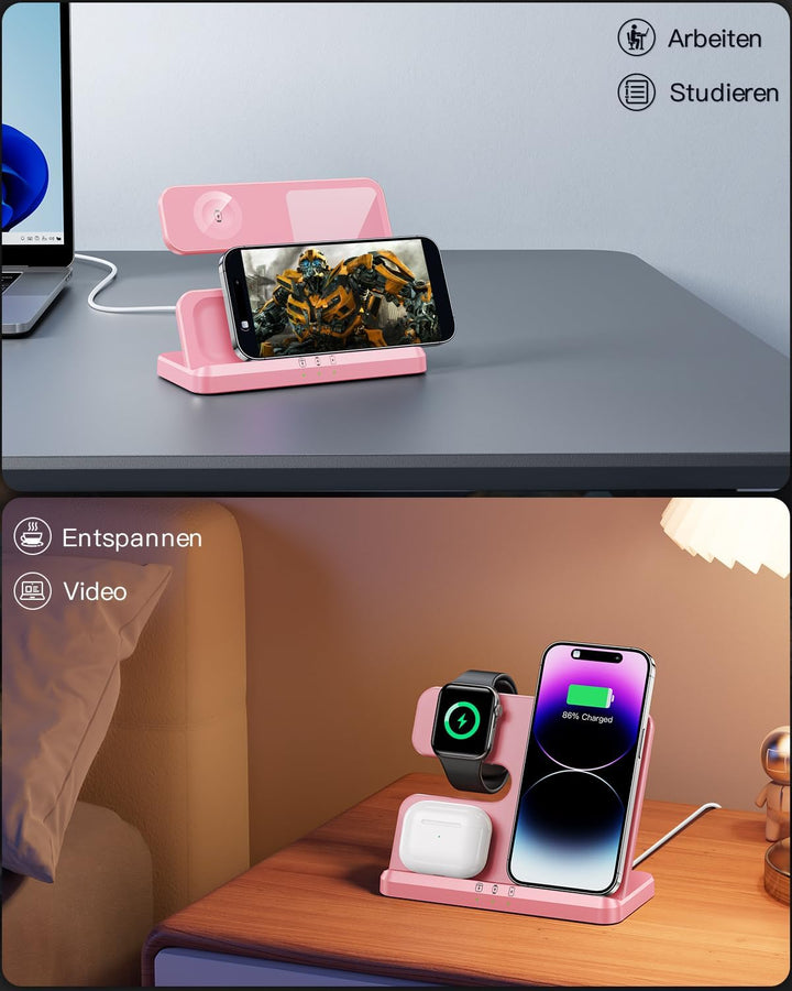 JARGOU 3 in 1 Kabelloses Ladegerät, Induktive Ladestation für Apple Watch und iPhone AirPods, Wirele