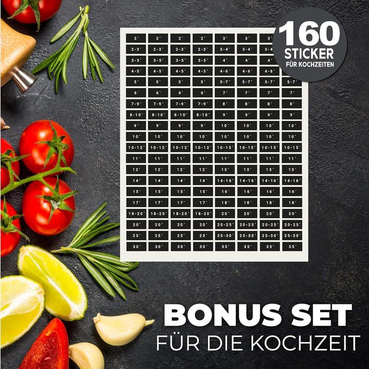 Vorratsetiketten - Küchen XXL Set Schwarz - selbstklebend (288 Stück) - Aufkleber rund minimalistisc