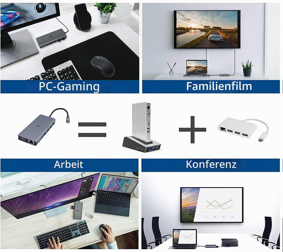 TRANSLON USB C Hub, Kompakte Dockingstation, 13 in 1, Triple Display, PD 100W, 2X HDMI, 1x VGA, 4X U
