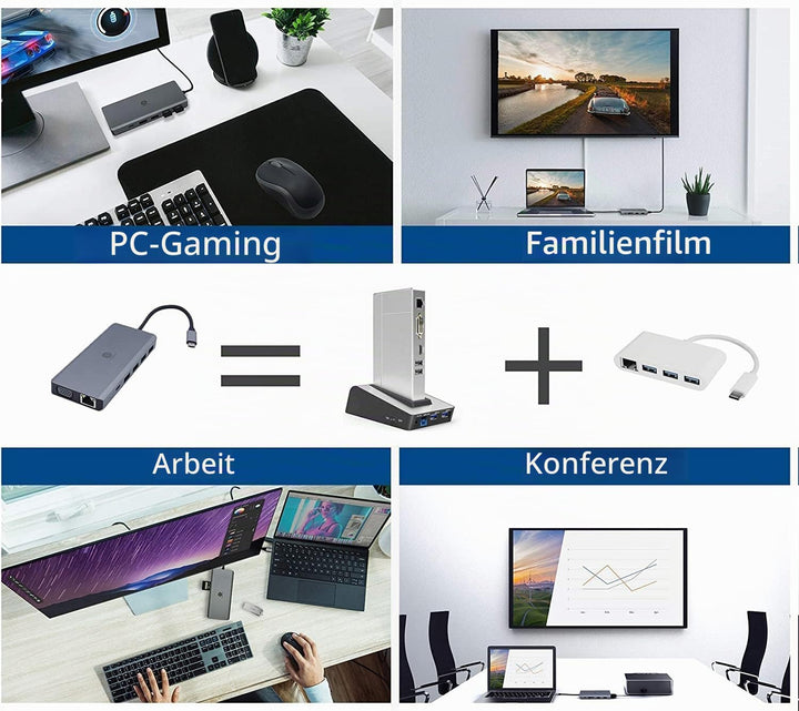 TRANSLON USB C Hub, Kompakte Dockingstation, 13 in 1, Triple Display, PD 100W, 2X HDMI, 1x VGA, 4X U