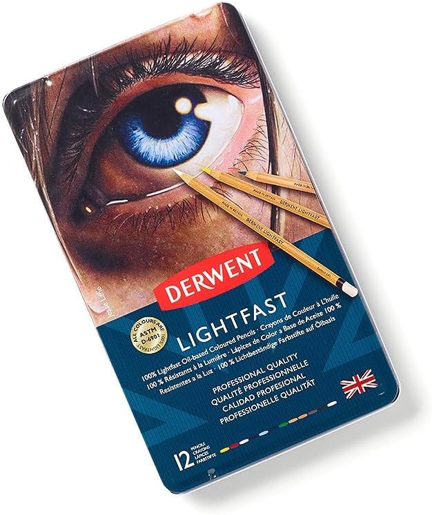 Derwent Lightfast Buntstifte, 12 Stück im Metalletui, 4 mm Runder Kern in Premium-Stärke, Cremige Te