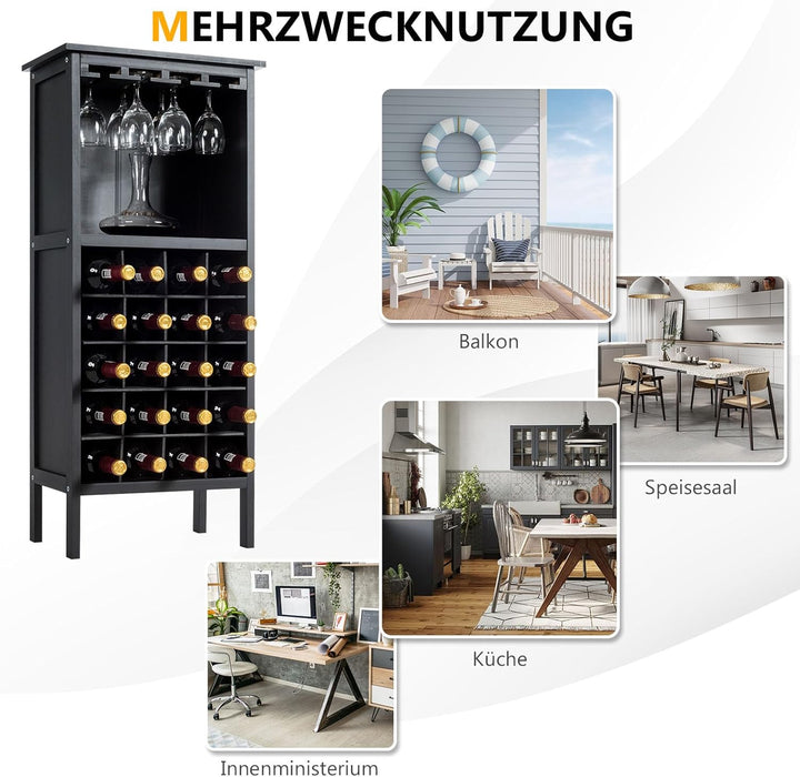 KOMFOTTEU Weinschrank, Weinständer mit 20 Flaschen & 4 Reihen Weinglashalter, Flaschenständer stehen