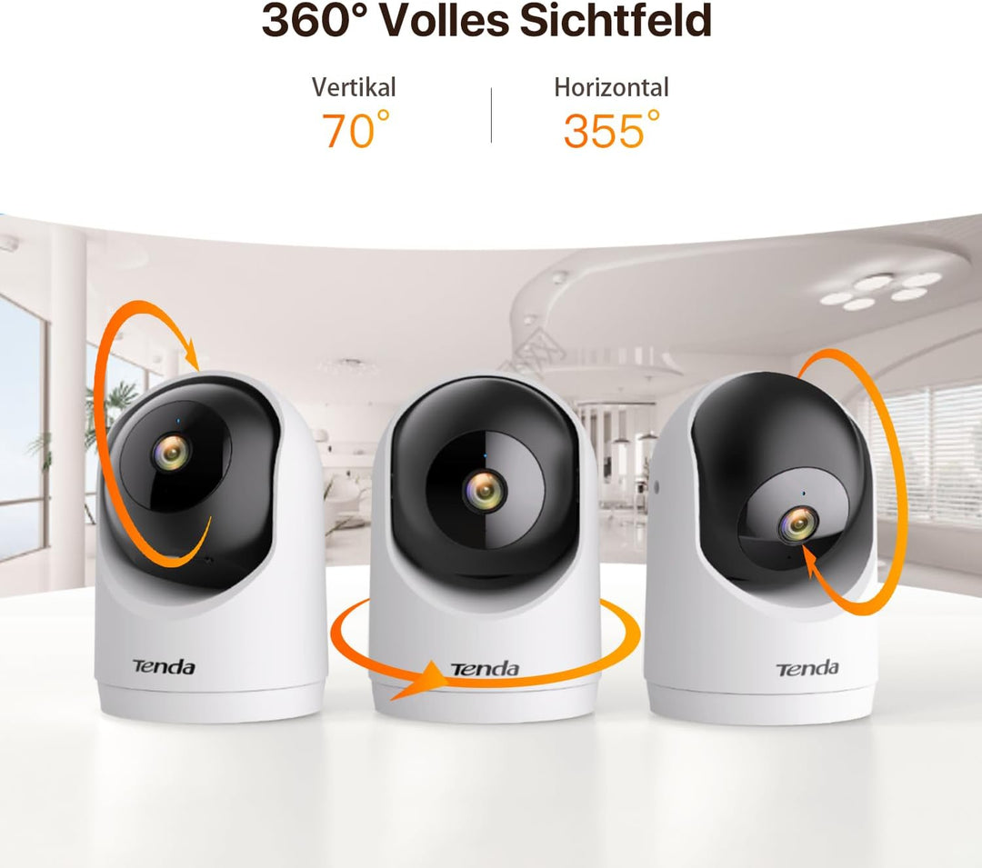Tenda 3MP WLAN Innenkamera Überwachung, Haustierkamera mit 2-Wege-Audio, Nachtsicht 12M, Bewegungs-P