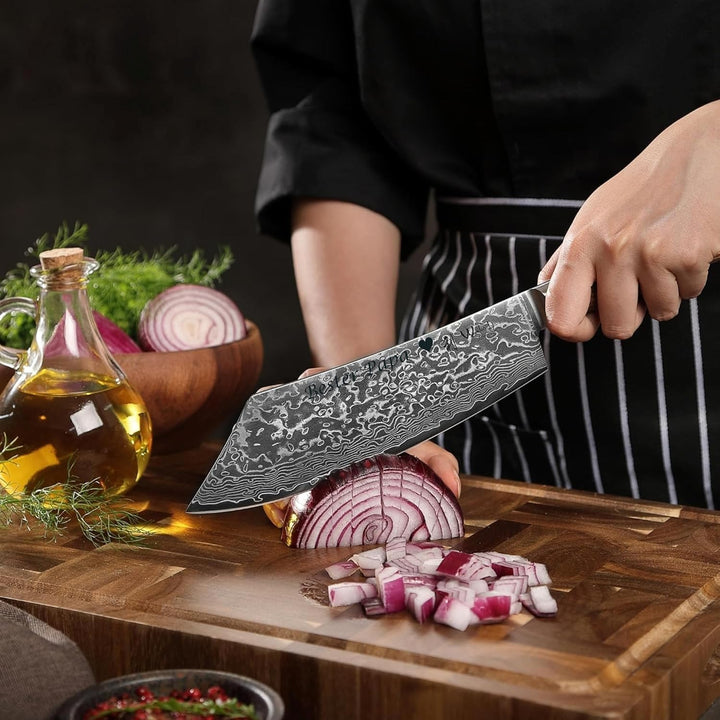Wakoli EDIB Pro Damast Blockmesser mit Gravur – Personalisiertes BBQ-Messer, 20cm Klinge aus 67 Lage