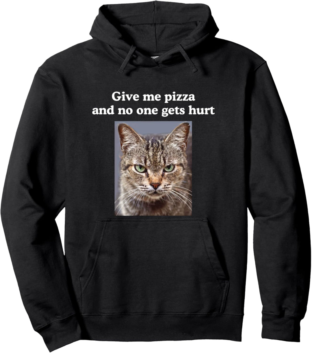 Lustiges sarkastisches grau getigerte Katzen Zitat Love Pizza Meme Pullover Hoodie