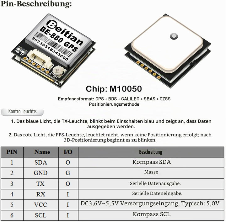 Geekstory BE-880 GPS Receiver Module with Flash HMC5883L Compass 10th Chip GPS Antenna TTL Level 384