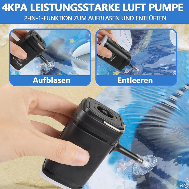 Elektrische Luftpumpe für Luftmatratze, Klein Luftpumpe Luftmatratze Pumpe mit 5 Düsen, Tragbare Ele