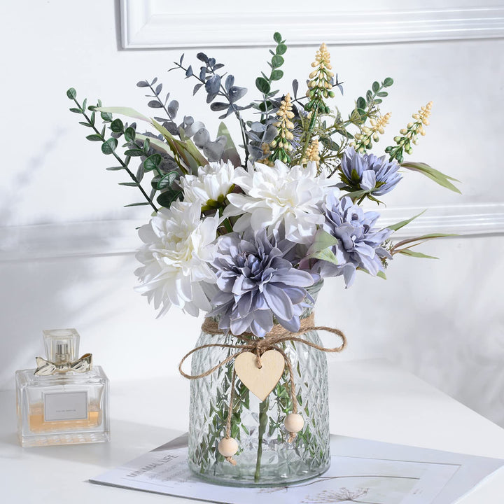 COZZI CODI Gefälschte Blumen mit Vase, künstliche Blaue Blumen in Vase, Seidenblumen-Arrangement mit