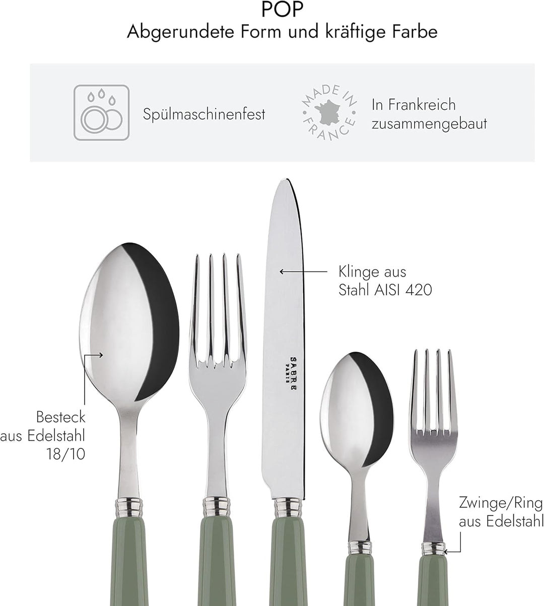 SABRE PARIS - Tafelbesteck-Set, 5-teilig - Pop - Messer, Gabel, Esslöffel, Teelöffel & Kuchengabel -