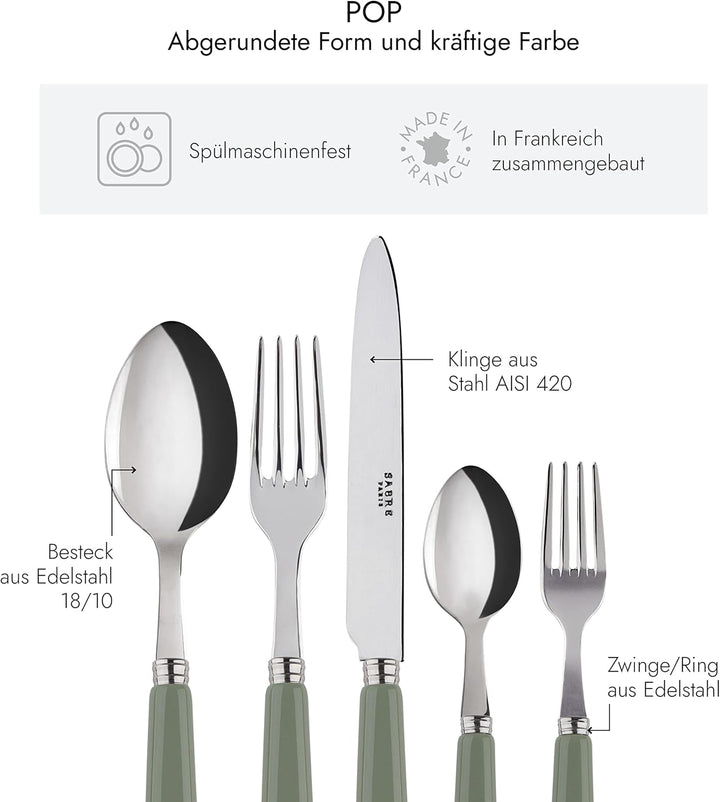 SABRE PARIS - Tafelbesteck-Set, 5-teilig - Pop - Messer, Gabel, Esslöffel, Teelöffel & Kuchengabel -