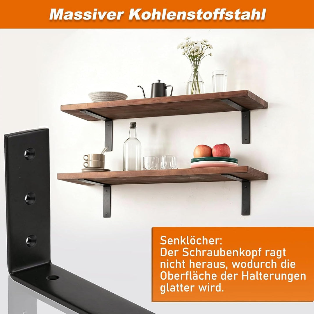 MLOQI 6 stück Regalhalterung Schwarz Regalwinkel Schwerlast, Regalwinkel Schwarz Metall, Wandhalteru