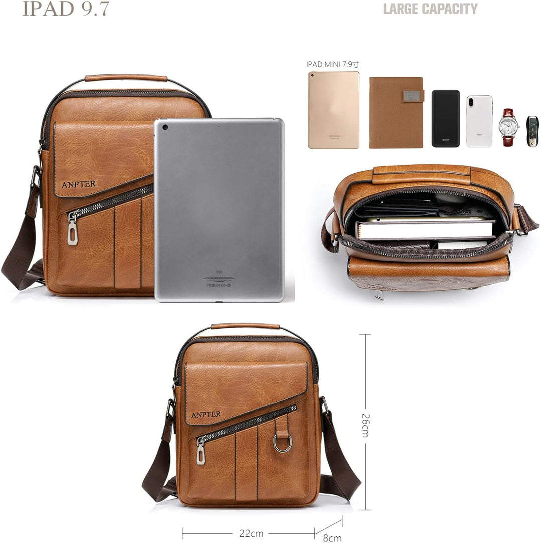 ANPTER Umhängetasche Herren Schultertaschen Herrentasche Ledertasche Shoulder Bag Seitentasche Cross