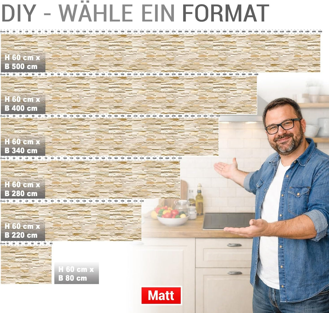 StickerProfis Küchenrückwand selbstklebend Glasoptik - STEINWAND Ashlar - 1.8mm, Versteift, alle Unt