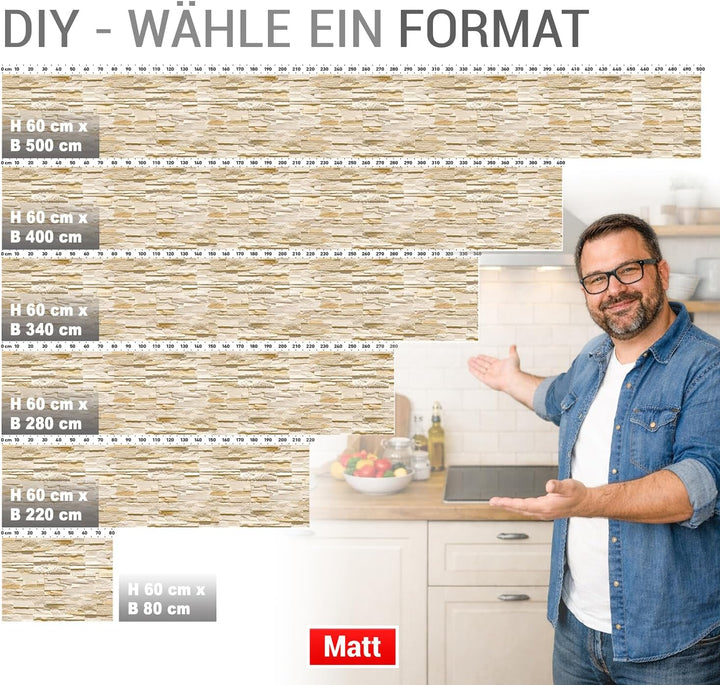 StickerProfis Küchenrückwand selbstklebend Glasoptik - STEINWAND Ashlar - 1.8mm, Versteift, alle Unt